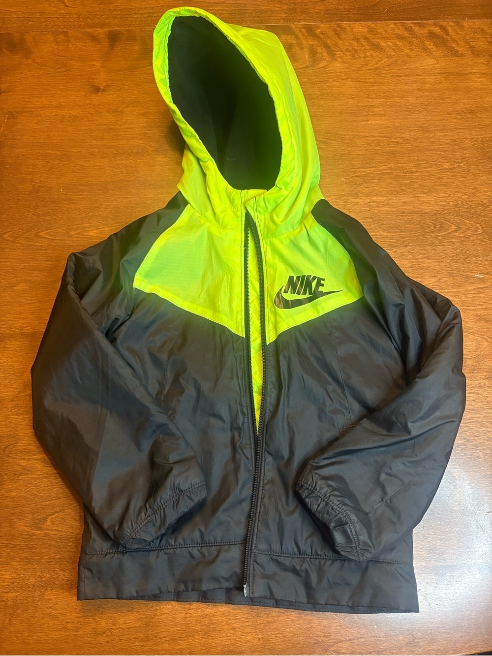 Nike Kids' Black & Neon Yellow Hooded Windbreaker fleece lined Jacket